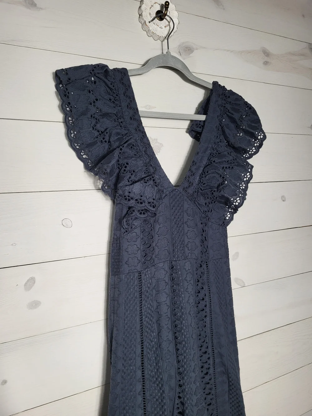 Free People Mikayla Jumpsuit Cotton Ruffle Eyelet Deep V Neck BOHO.